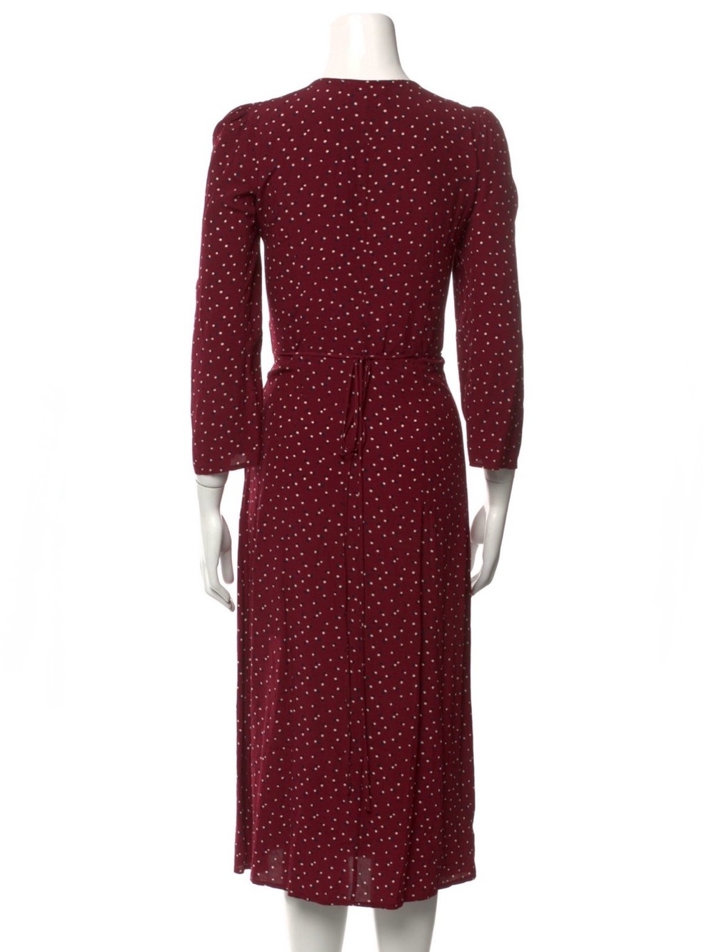 Rouje Gabin Burgundy Polka Dot Wrap Midi Dress 34 S 0 2 - Picture 2 of 5